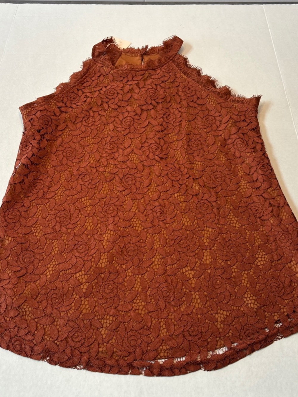 WOMEN'S BERRYOU SLEEVELESS LACE TOP W/HIGH NECK BACK CLOSE RUST NWT Size M